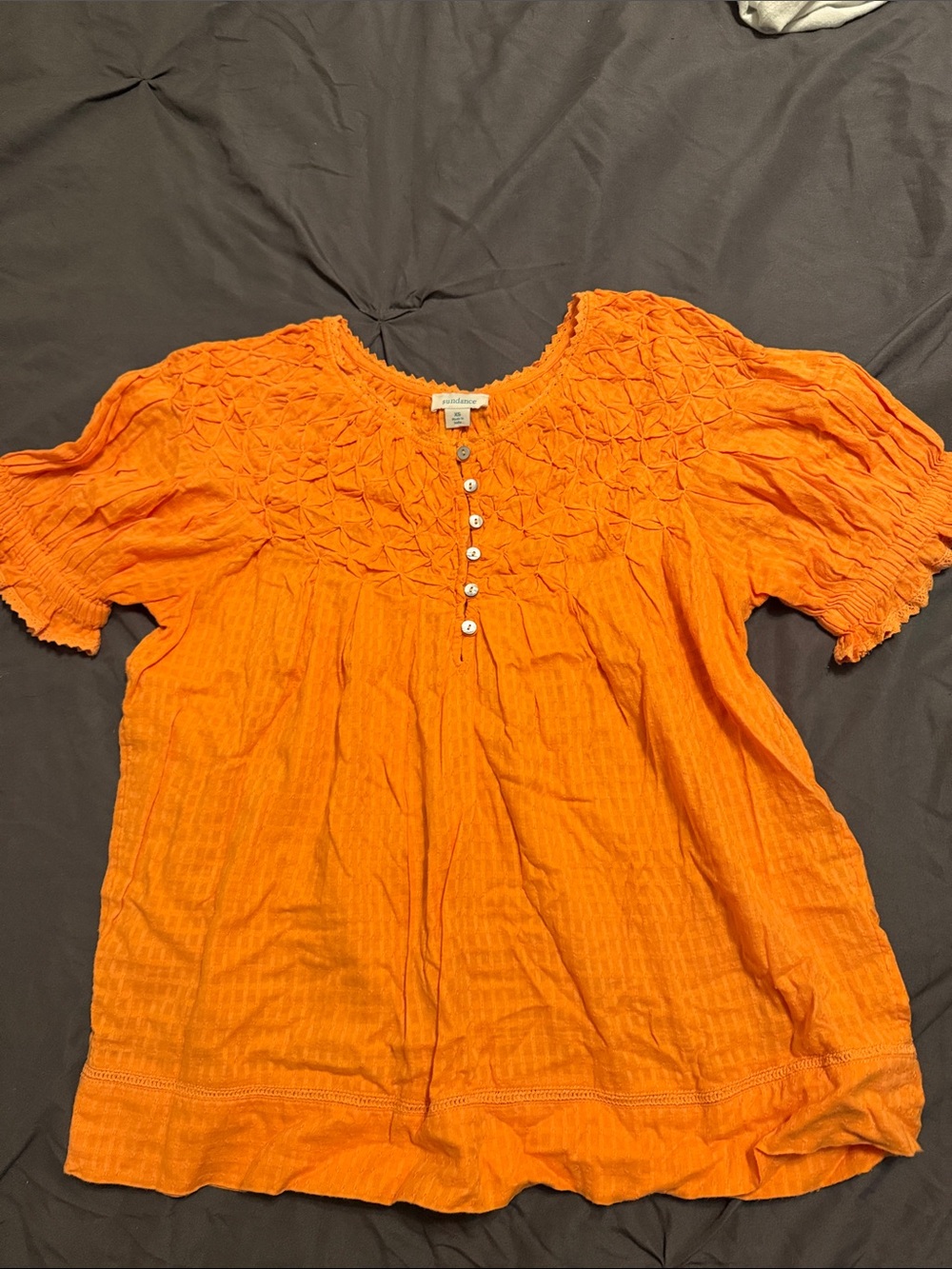 Sundance Orange Smocked Button-Front Blouse